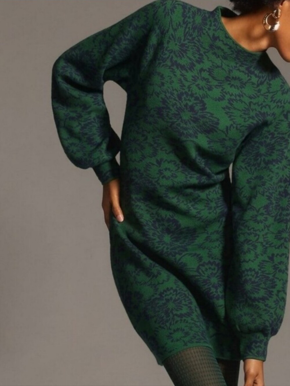 Anthropologie Maeve The Beatriz Mock-Neck Sweater Dress In Green Jacquard Size L